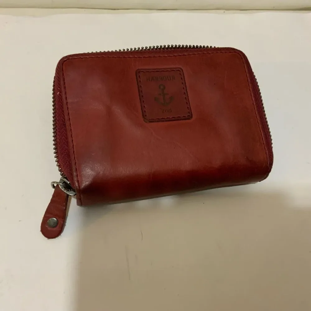 Harbour 2nd Genuine Leather Red Bifold Snap Wallet w/ Zip Pocket
